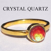 Blush of Attraction - Mood Ring - 6 mm - Gold Plated Sterling Silver 925 - AAA Crystal Quartz