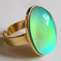 Goddess of Adventure - Mood Ring - Gold Plated Sterling Silver 925 - Adjustable - 25x18 mm