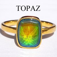 Duchess of the Fire Heart - Mood Ring - 9x7 mm - 24k Gold Plated Sterling Silver 925 - AAA Topaz