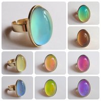 Goddess of Adventure - Mood Ring - Gold Plated Sterling Silver 925 - Adjustable - 25x18 mm