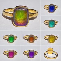 Duchess of the Fire Heart - Mood Ring - 9x7 mm - 24k Gold Plated Sterling Silver 925 - AAA Topaz