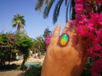 Holiday Ocean - Mood Ring - Crystal Quartz - 24x18 mm - Gold Plated Sterling Silver 925