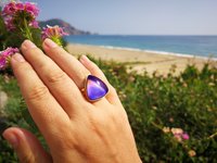 Sovereign of Lightning - Mood Ring - 20 mm - Gold Plated Sterling Silver 925 - AAA Crystal Quartz