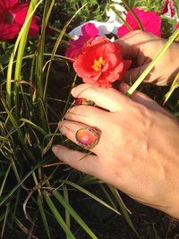 Golden Blossoms of Magic - Mood Ring - 18x13 mm - 24K Gold Plated Sterling Silver 925