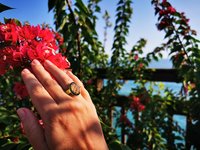 Golden Messenger of Glory - Mood Ring - 20x15 mm - Sterling Silver 925 - 24k Gold Plated - AAA Crystal Quartz faceted