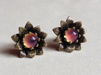 Flower Kingdom Set - Mood Ring Earrings Necklace - 6 mm - Brass