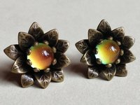Flower Kingdom Set - Mood Ring Earrings Necklace - 6 mm - Brass