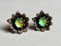 Flower Kingdom Set - Mood Ring Earrings Necklace - 6 mm - Brass