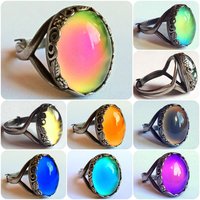 Silver Dream of Night Flowers - Mood Ring - Adjustable - 18x13 mm - Sterling Silver 925 Oxidized