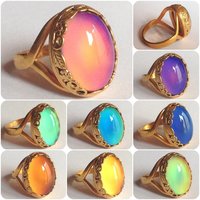 Golden Blossoms of Magic - Mood Ring - 18x13 mm - 24K Gold Plated Sterling Silver 925