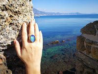 Golden Fountain of Youth - Mood Ring - 25x18 mm - 24k Gold Plated Sterling Silver 925