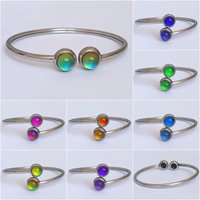 Twin Stars of the Garden of Seramis - Adjustable Mood Bangle - 8 mm - Stainless Steel - AAA Crystal Quartz - world premiere