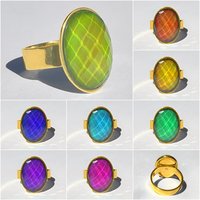 Golden Messenger of Glory - Mood Ring - 20x15 mm - Sterling Silver 925 - 24k Gold Plated - AAA Crystal Quartz faceted
