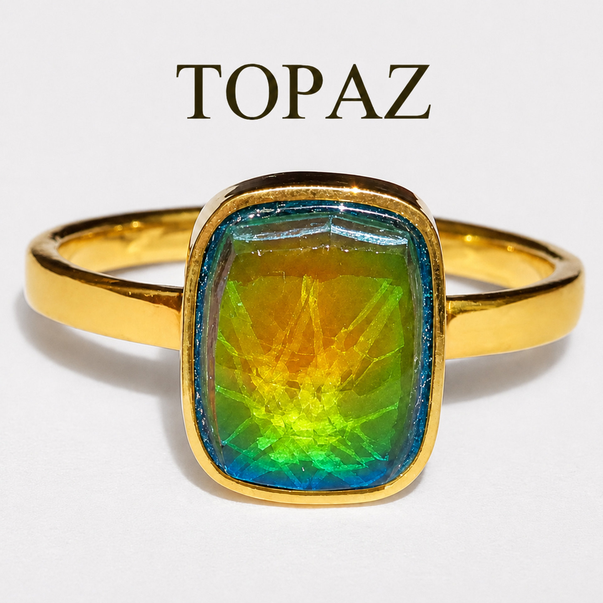 Duchess of the Fire Heart - Mood Ring - 9x7 mm - 24k Gold Plated Sterling Silver 925 - AAA Topaz