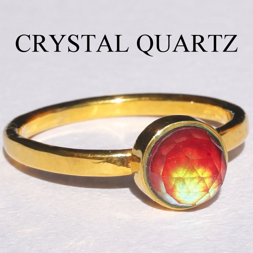 Blush of Attraction - Mood Ring - 6 mm - Gold Plated Sterling Silver 925 - AAA Crystal Quartz