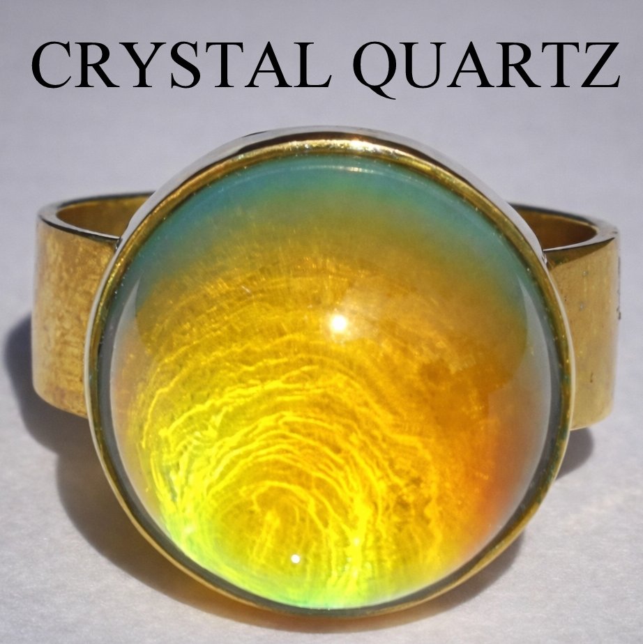 Sun of Antares - Mood Ring - 14 mm - Gold Plated Sterling Silver 925 - AAA Crystal Quartz