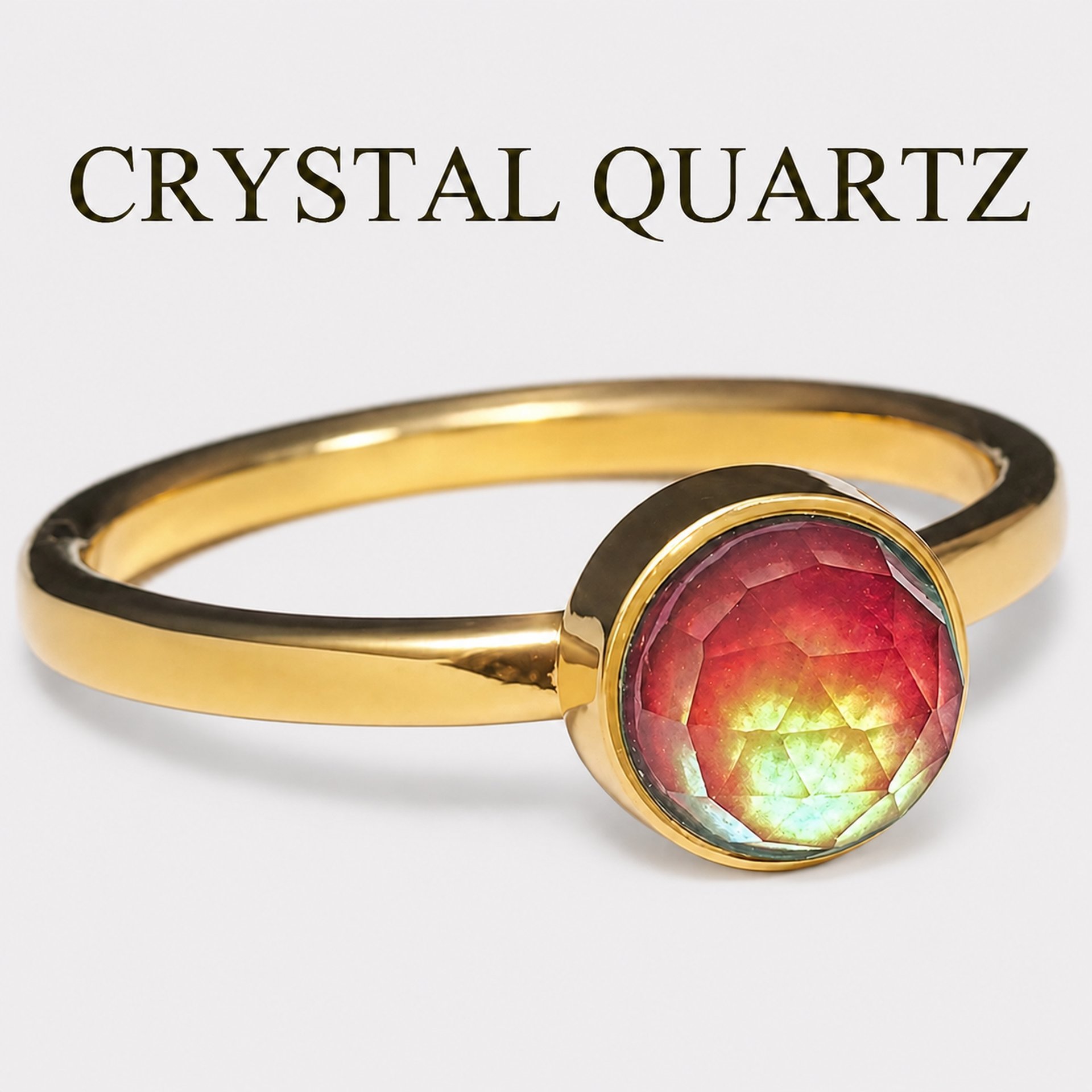 Blush of Attraction - Mood Ring - 6 mm - Gold Plated Sterling Silver 925 - AAA Crystal Quartz