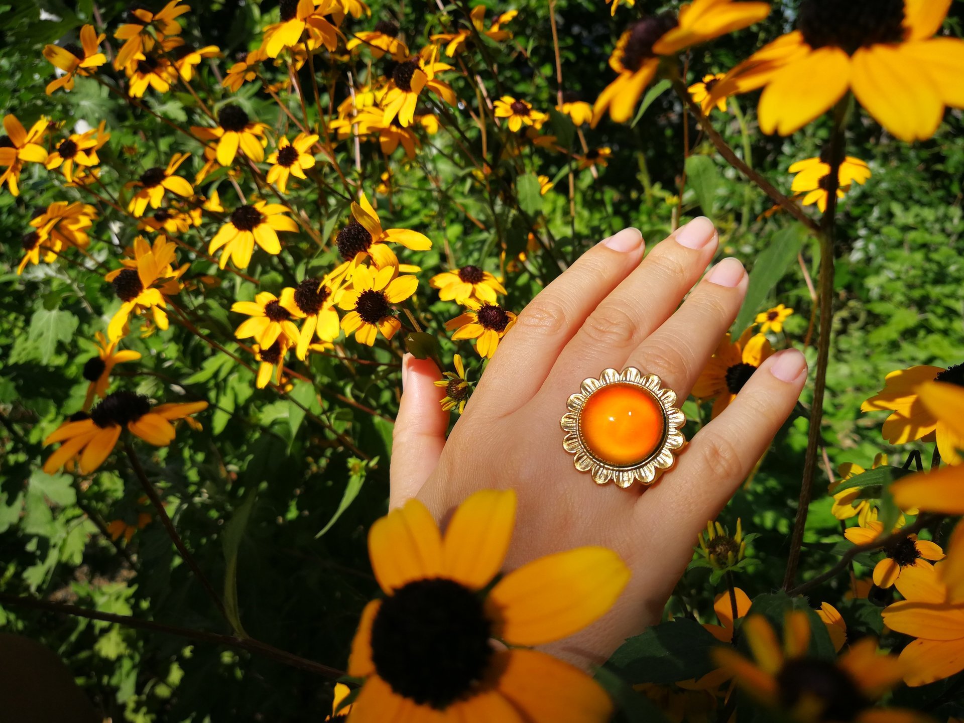 Golden Sunrise of Beauty - Mood Ring - 20 mm - 24K Gold Plated Sterling Silver 925