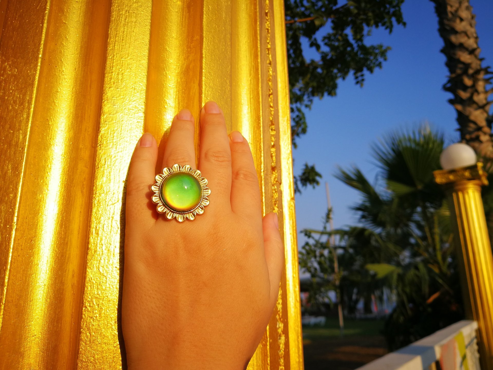 Golden Sunrise of Beauty - Mood Ring - 20 mm - 24K Gold Plated Sterling Silver 925