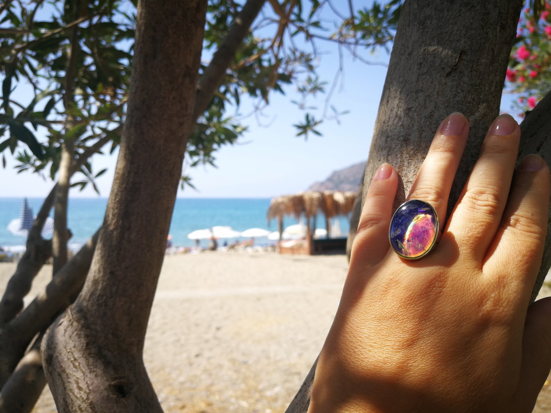 Holiday Ocean - Mood Ring - Crystal Quartz - 24x18 mm - Sterling Silver 925