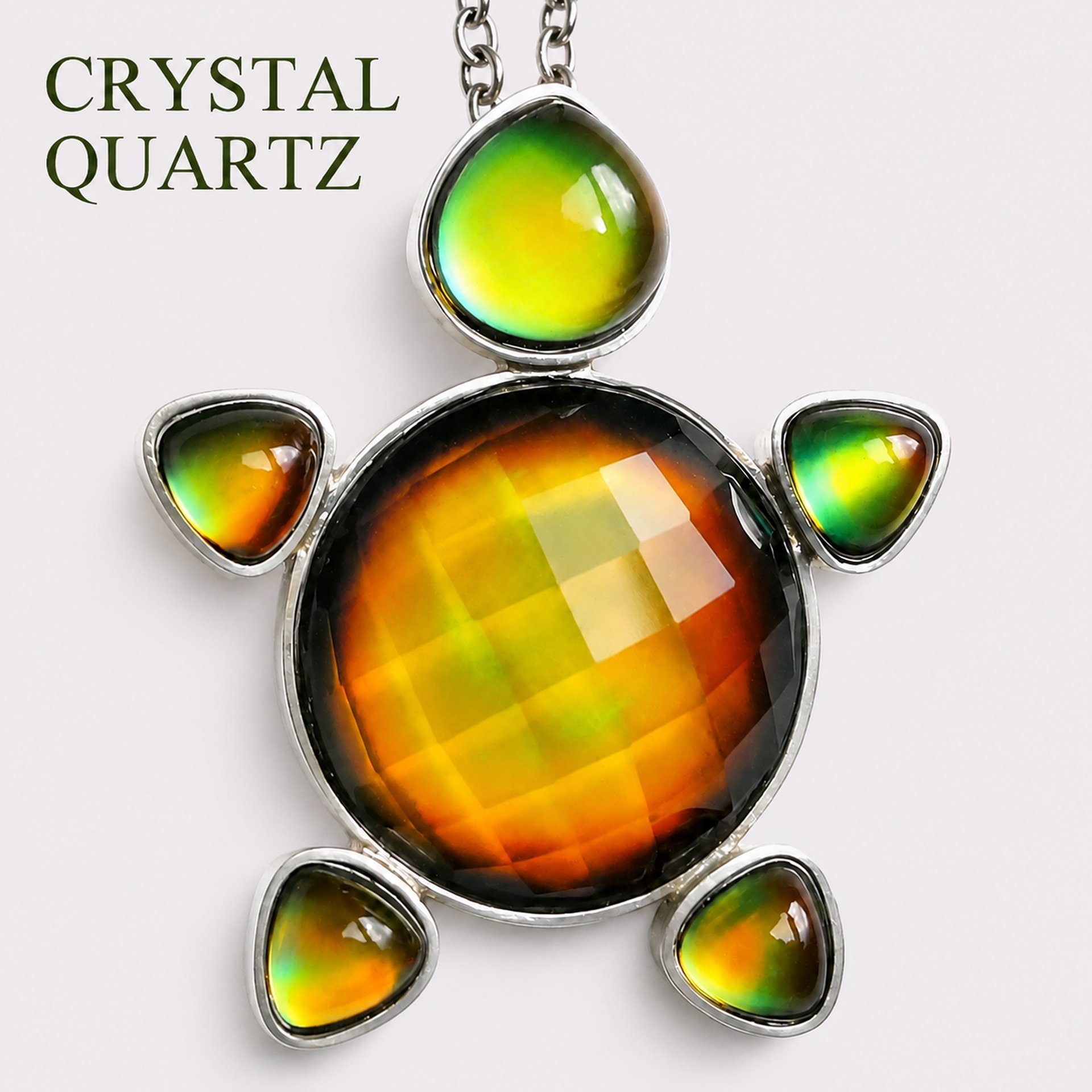 Divine Turtle - Mood Pendant - Sterling Silver 925 - AAA Crystal Quartz