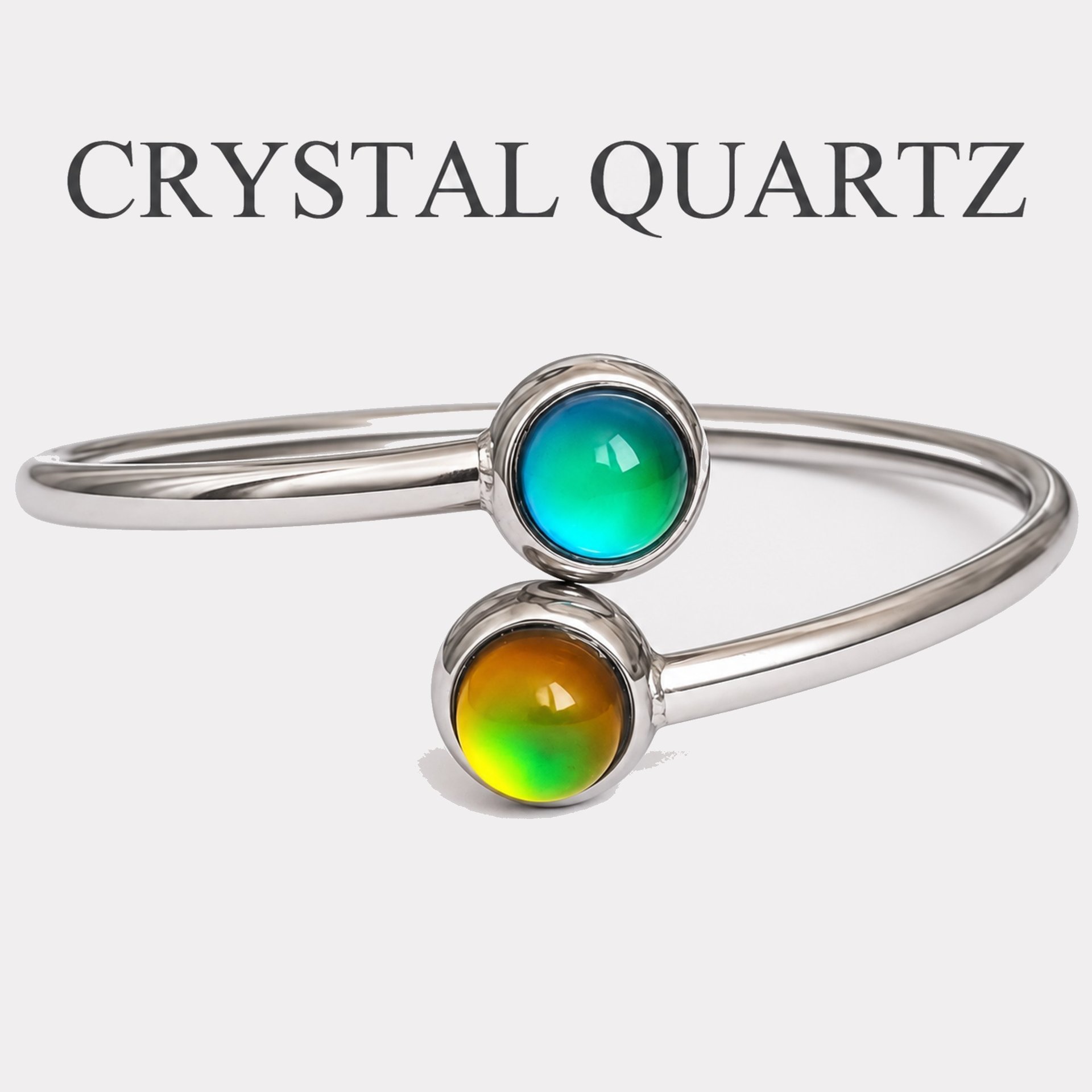 Twin Stars of the Garden of Seramis - Adjustable Mood Bangle - 8 mm - Stainless Steel - AAA Crystal Quartz - world premiere