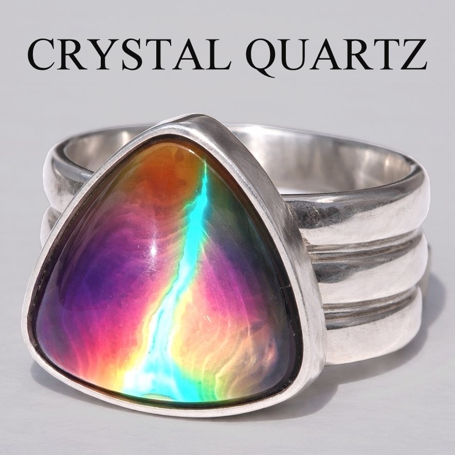 Lord of Lightning - Mood Ring - 15 mm - Sterling Silver 925 - AAA Crystal Quartz 