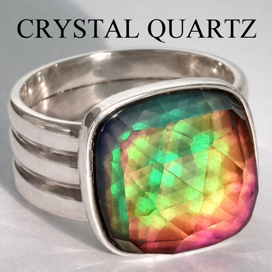 World of Mystery - Mood Ring - 15 mm - Sterling Silver 925 (pure or gold plated) - AAA Crystal Quartz