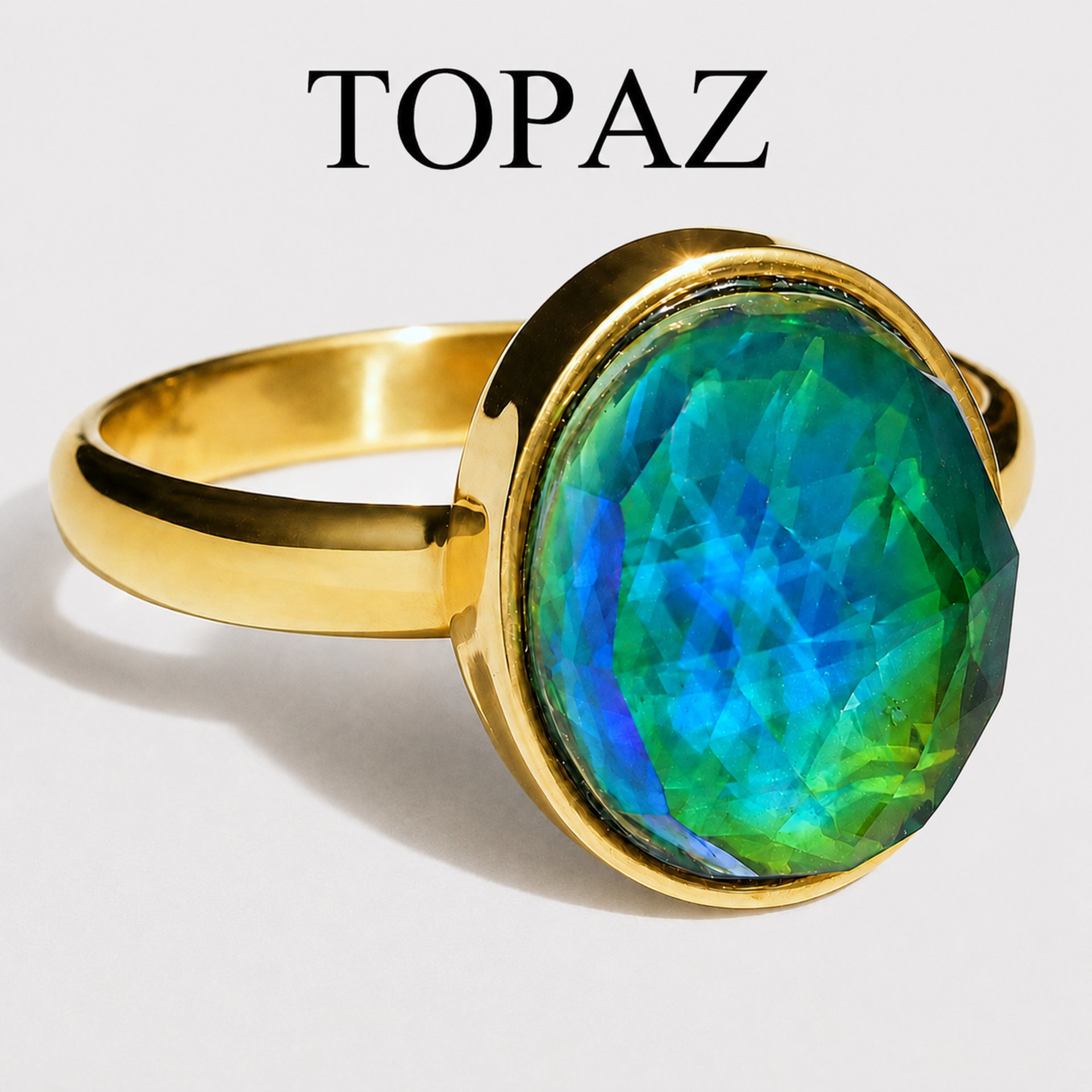 Essence of Enchantment - Mood Ring - 11x9 mm - 24k Gold Plated Sterling Silver 925 - AAA Topaz