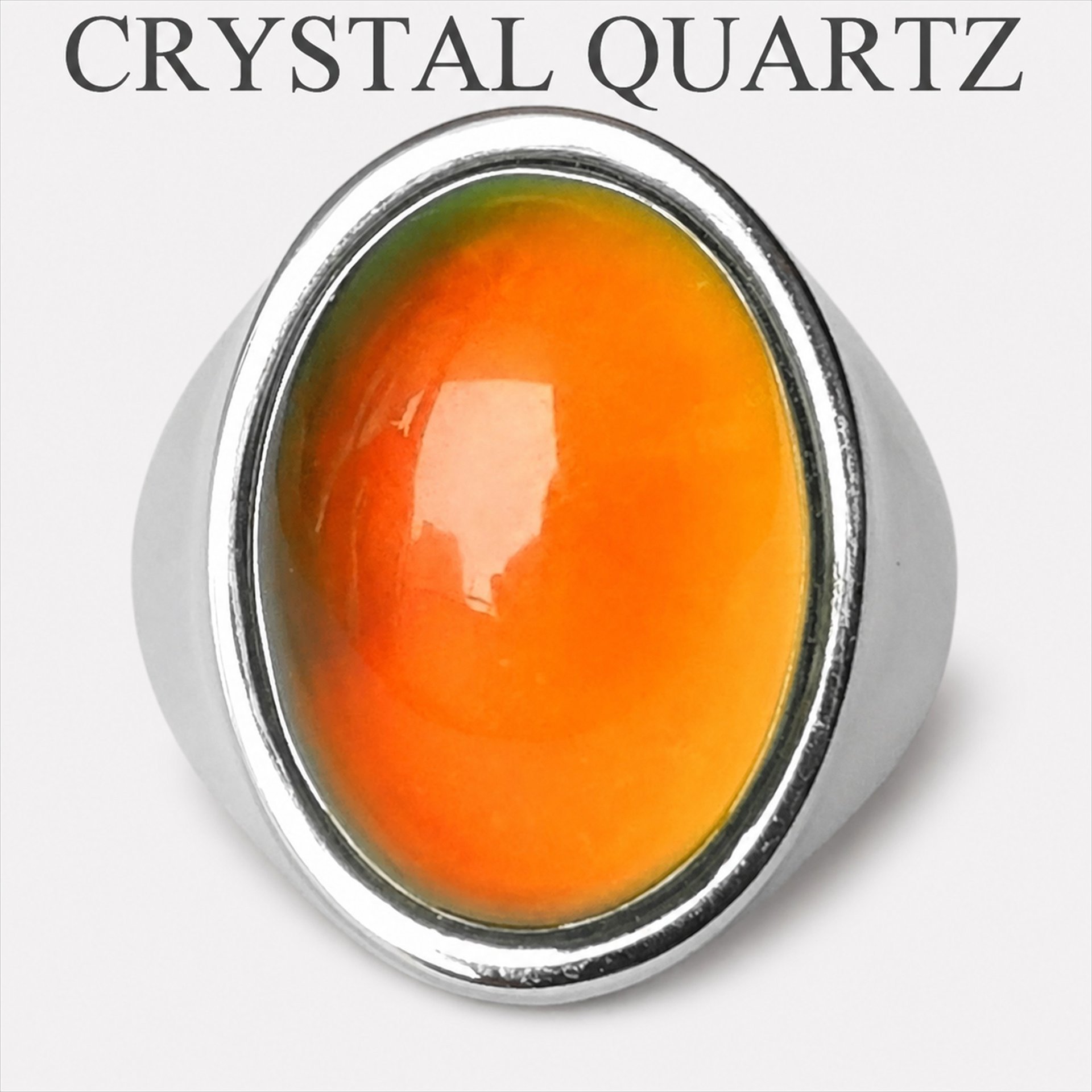 King of Gentlemen - Mood Ring - 18x13 mm - Stainless Steel - smooth AAA Crystal Quartz