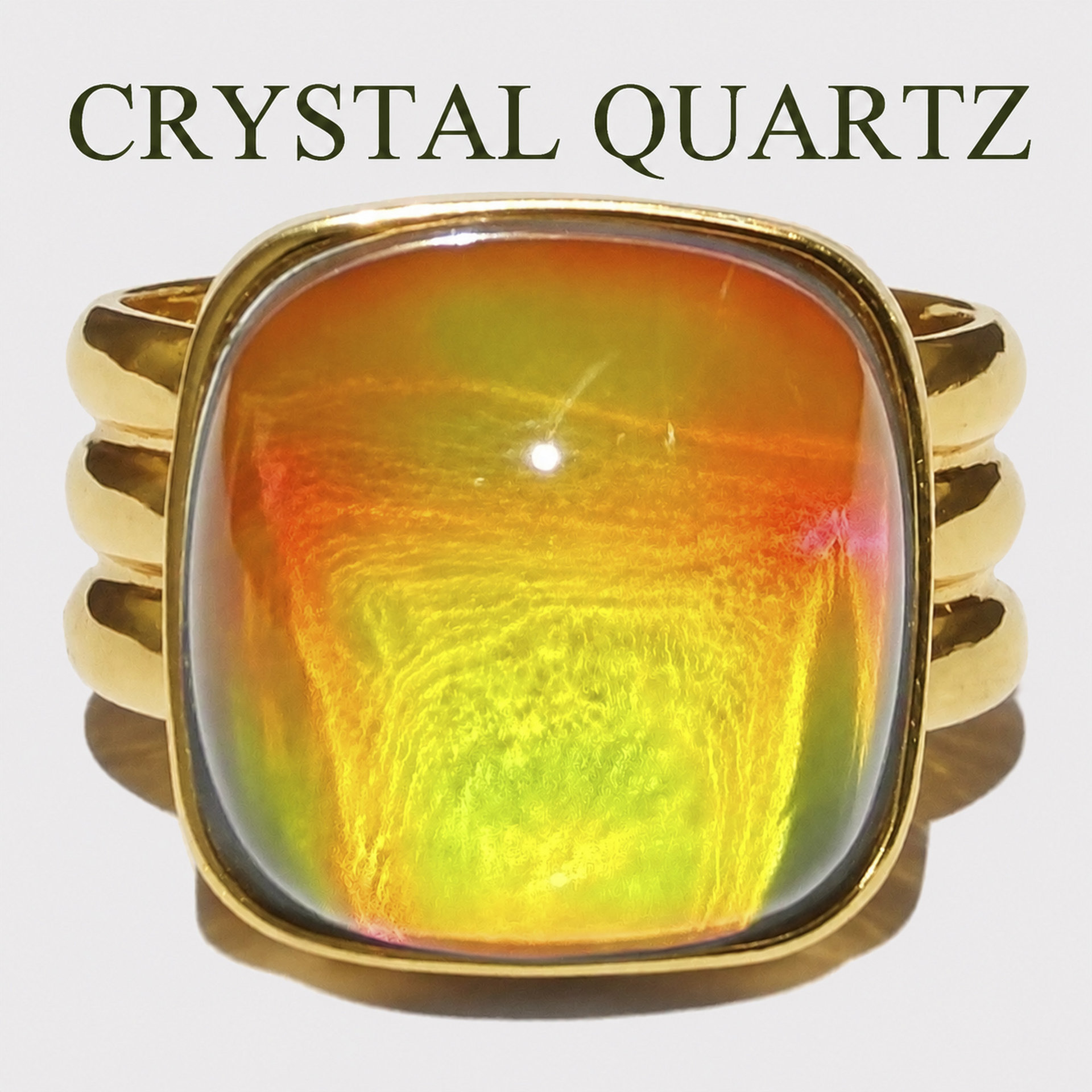 Northern Lights - Mood Ring - 15 mm - Gold Plated Sterling Silver 925 - AAA Crystal Quartz