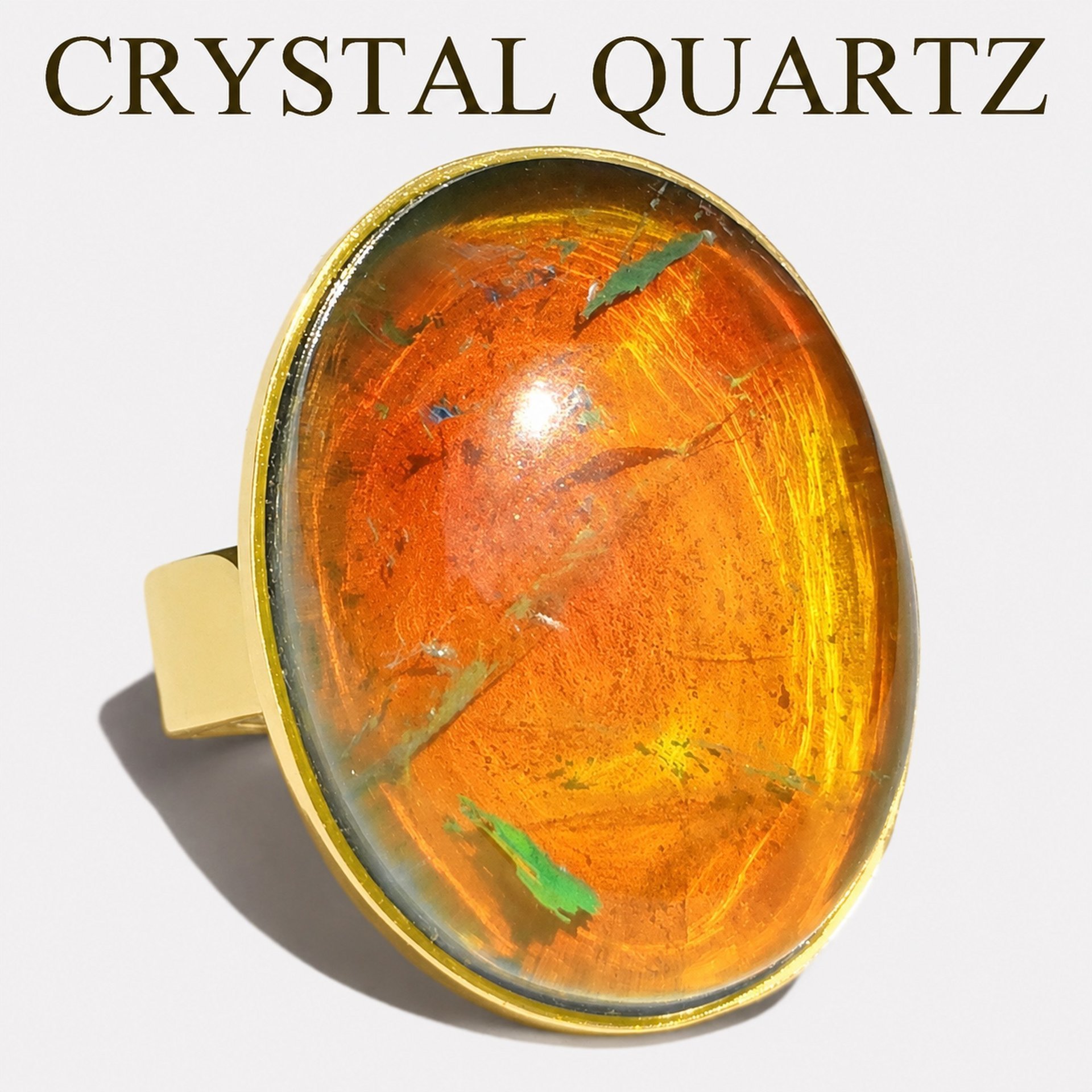 Holiday Ocean - Mood Ring - Crystal Quartz - 24x18 mm - Gold Plated Sterling Silver 925