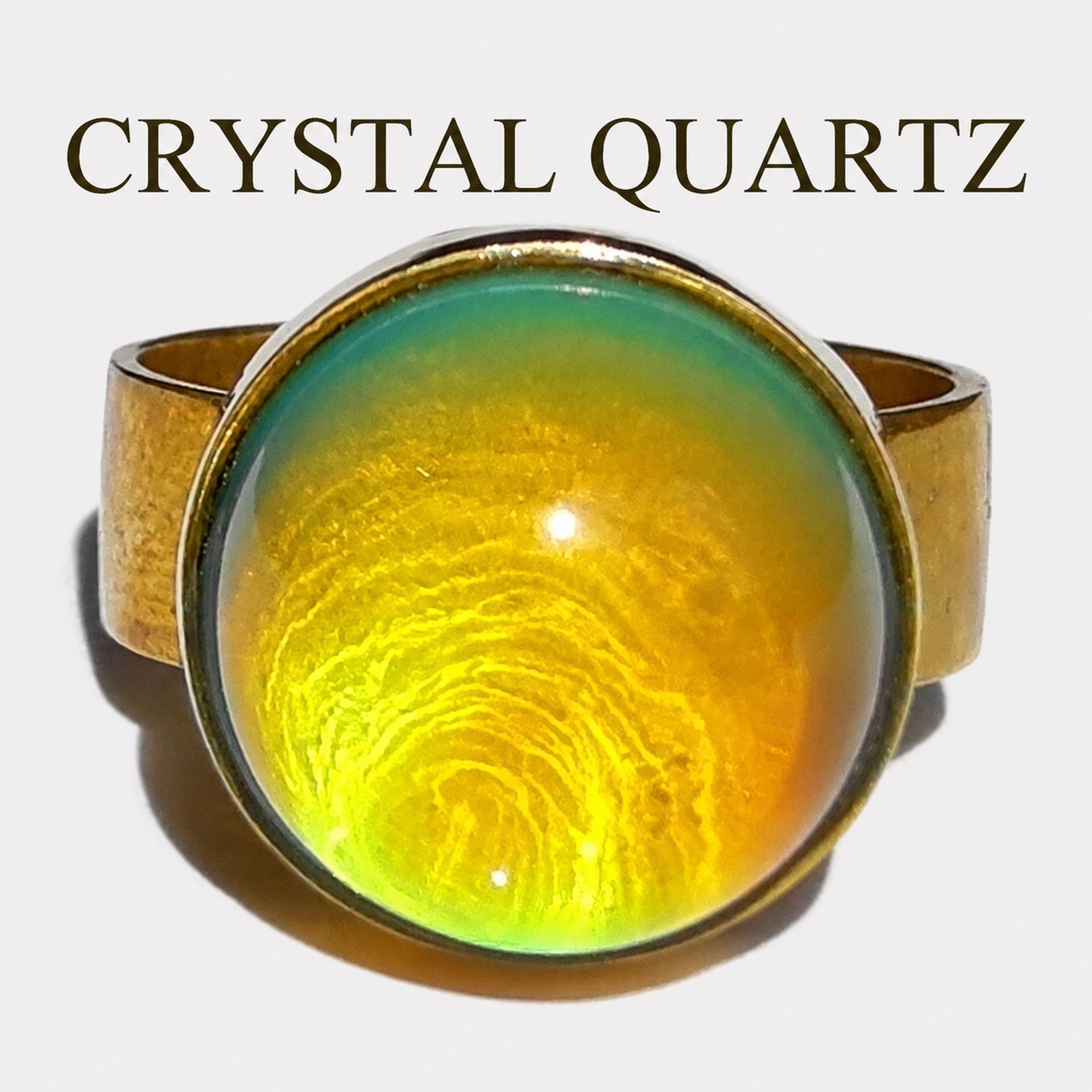 Sun of Antares - Mood Ring - 14 mm - Gold Plated Sterling Silver 925 - AAA Crystal Quartz