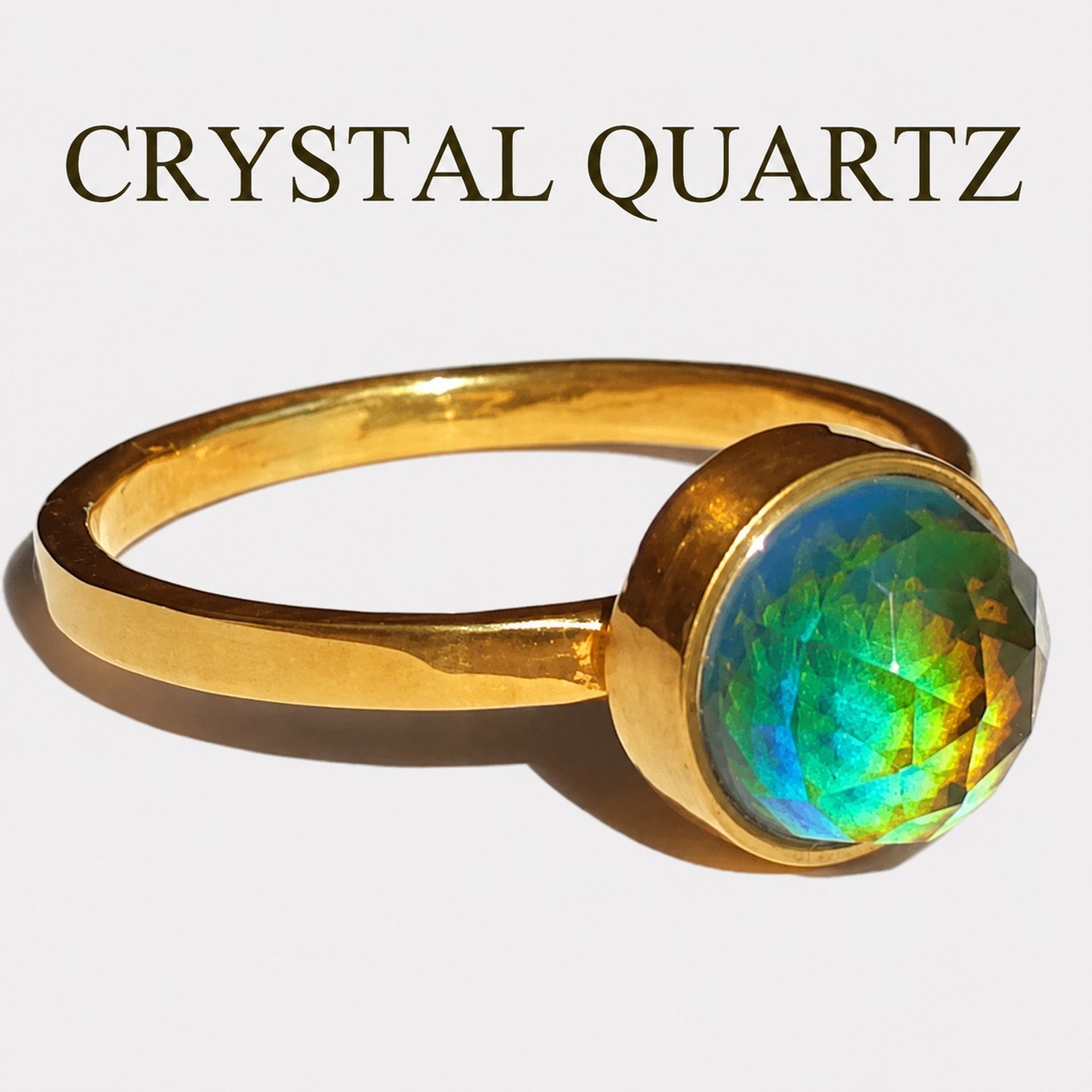 Light of Mystery - Mood Ring - 8 mm - Gold Plated Sterling Silver 925 - AAA Crystal Quartz