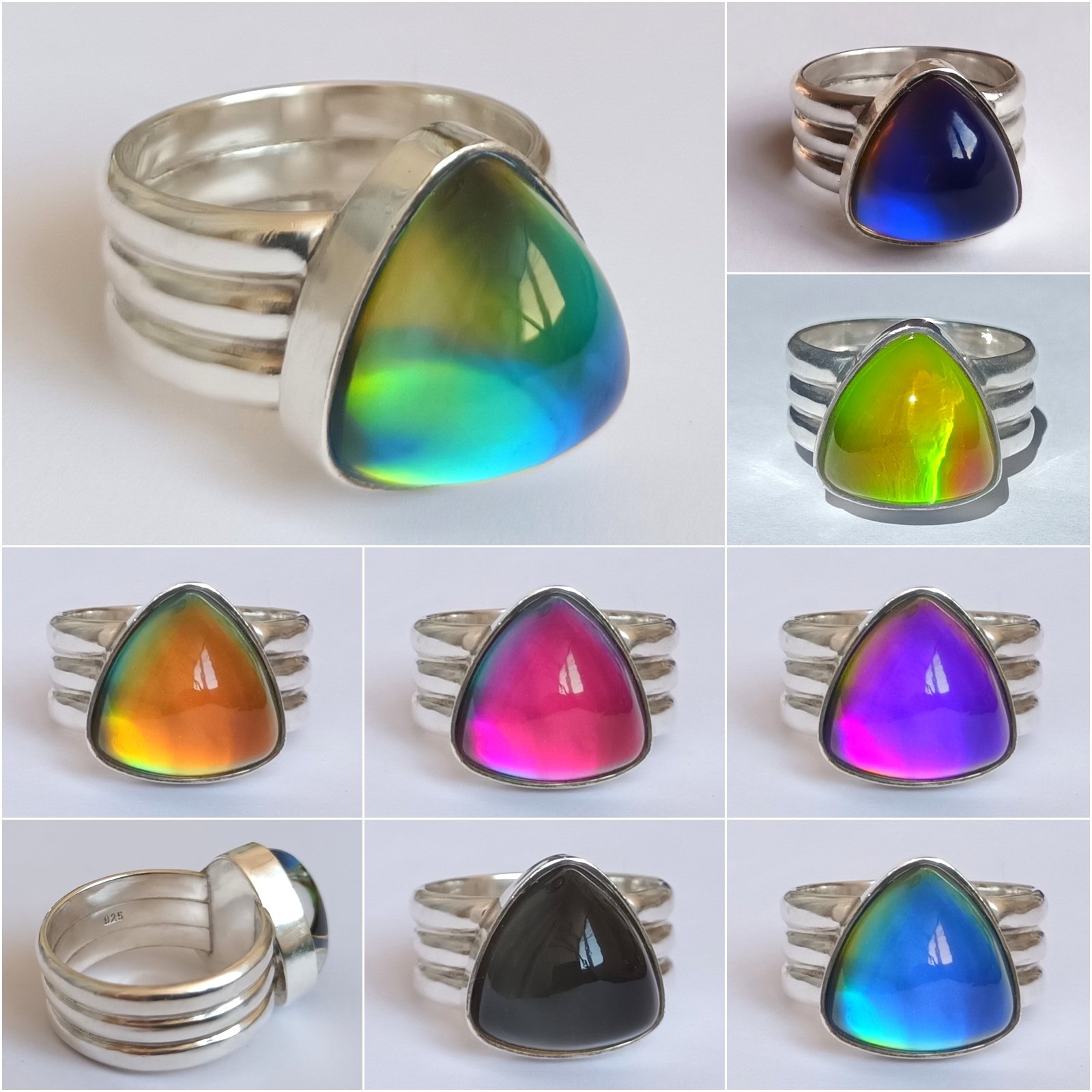 Lord of Lightning - Mood Ring - 15 mm - Sterling Silver 925 - AAA Crystal Quartz
