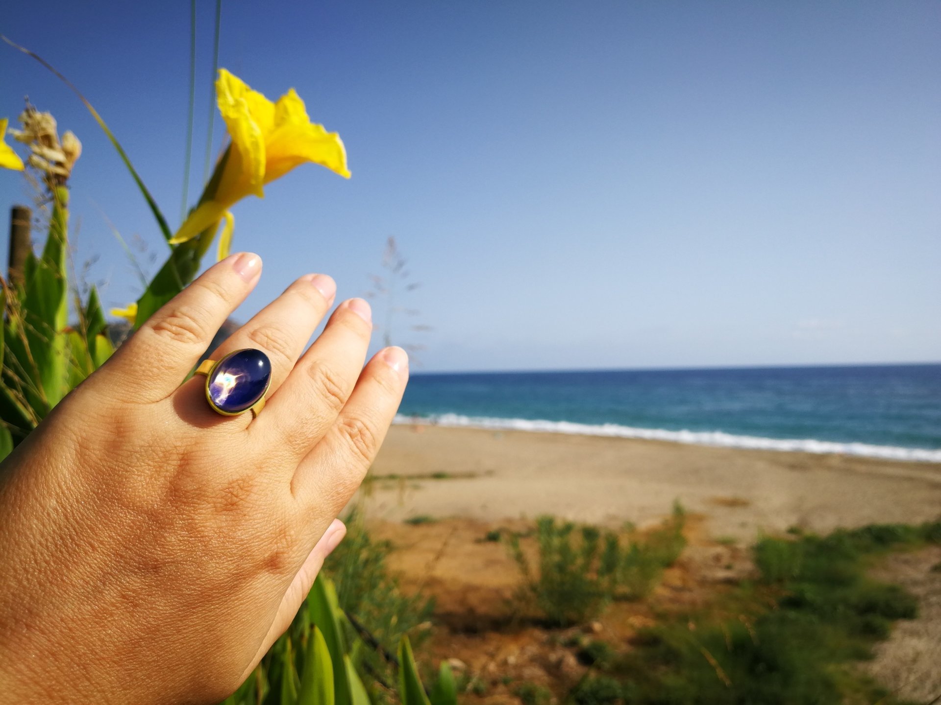 Crystal Star of Atlantis - Mood Ring - 18x13 mm - Gold Plated Sterling Silver 925 - AAA Crystal Quartz
