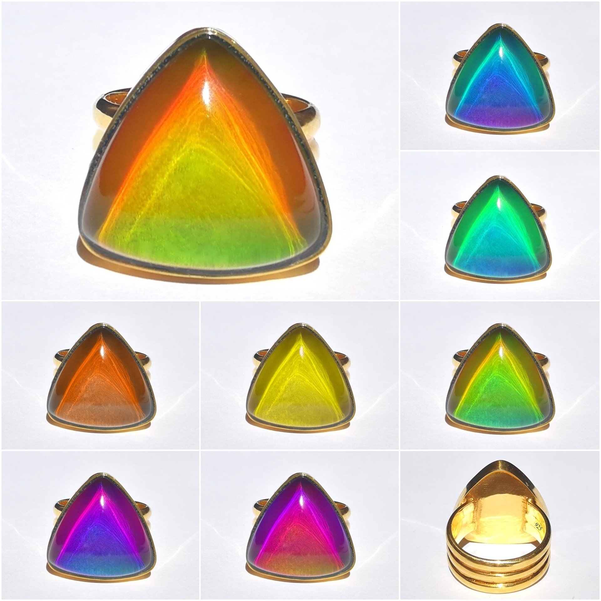Sovereign of Lightning - Mood Ring - 20 mm - Gold Plated Sterling Silver 925 - AAA Crystal Quartz