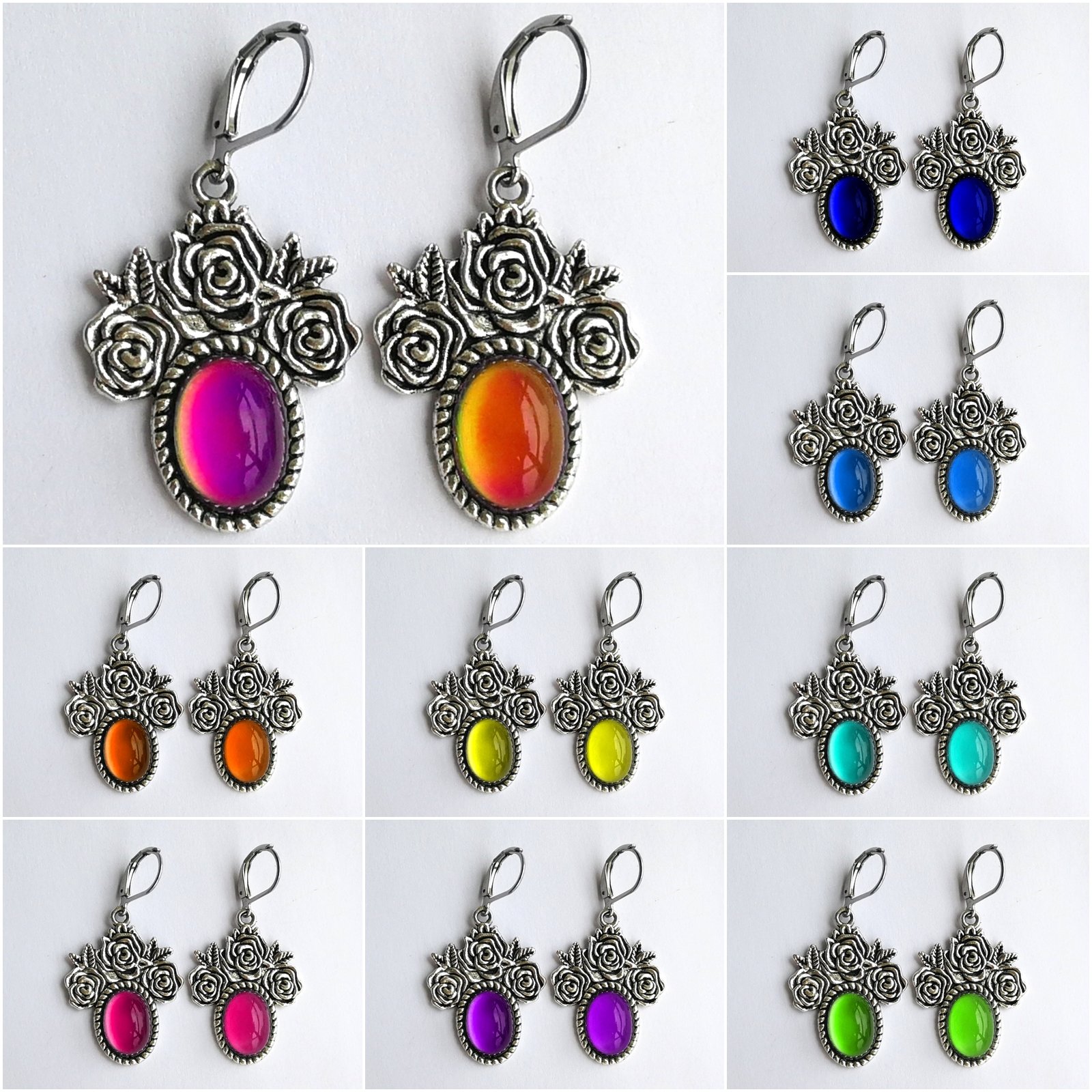 Twin Maidens of Sunshine - Mood Earrings - 14x10 mm - Brass