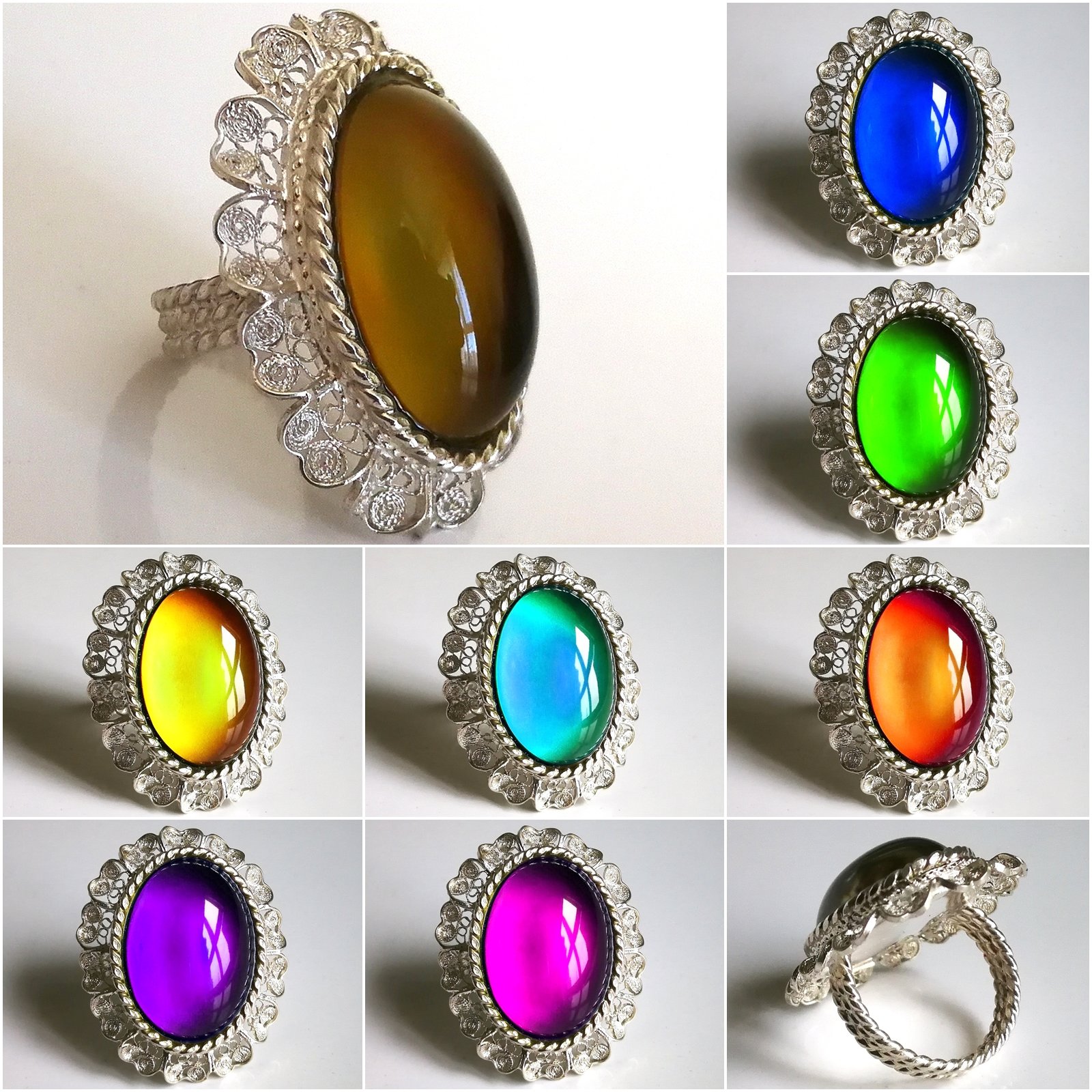 Empress of Elegance - Mood Ring - 25x18 mm - Silver 800 - one of a kind - size 7