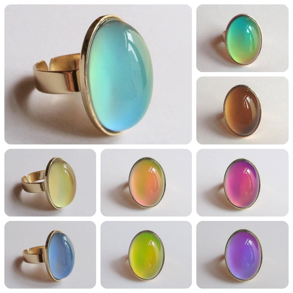 Goddess of Adventure - Mood Ring - Gold Plated Sterling Silver 925 - Adjustable - 25x18 mm