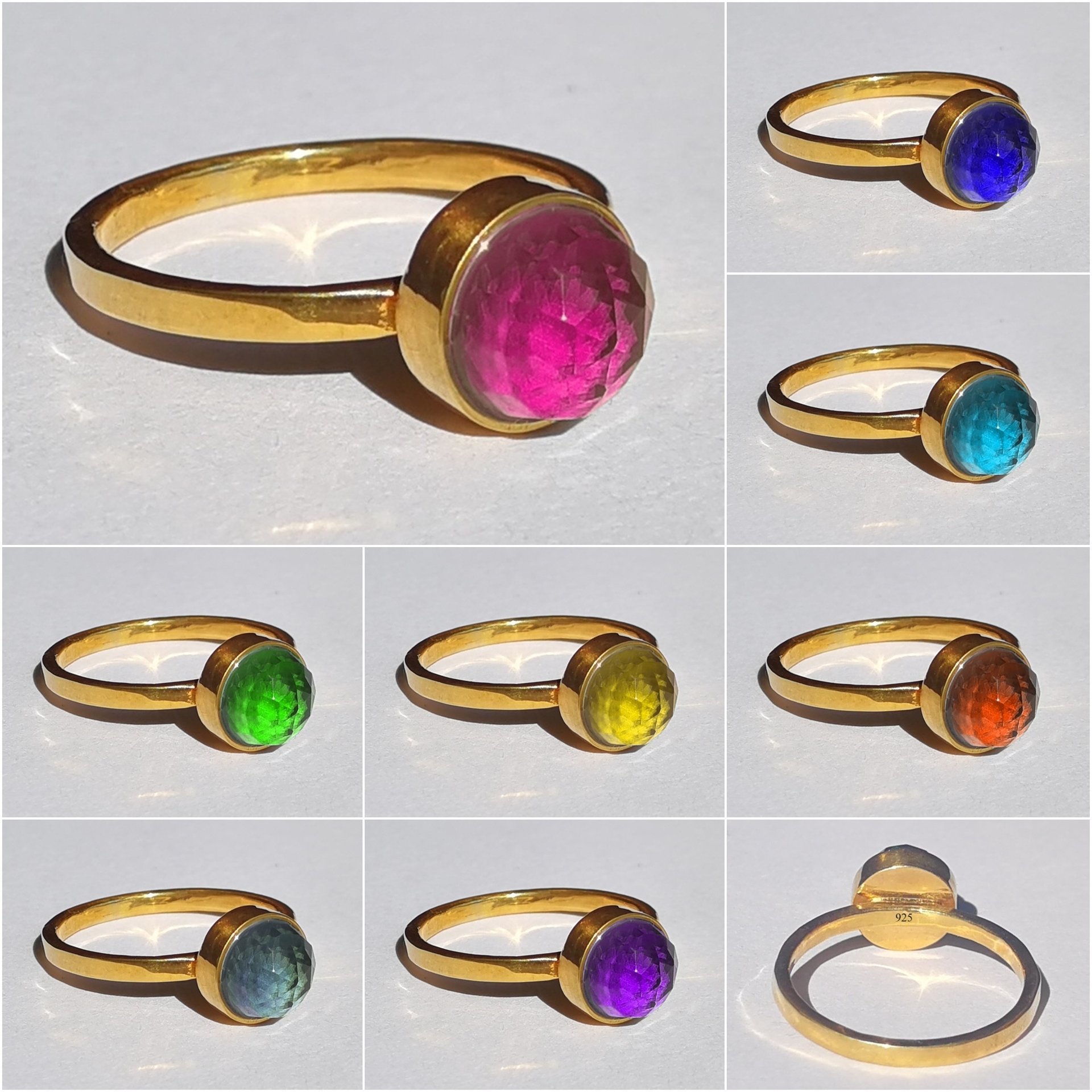 Light of Mystery - Mood Ring - 8 mm - Gold Plated Sterling Silver 925 - AAA Crystal Quartz