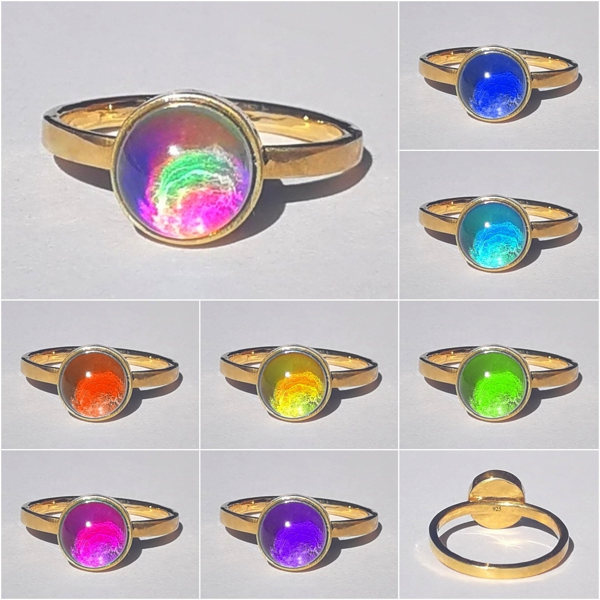 Duchess of the Golden Light - Mood Ring - 8 mm - Gold Plated Sterling Silver 925 - AAA Crystal Quartz
