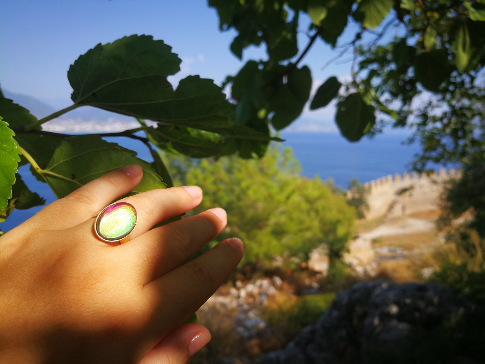 Crystal Star of Atlantis - Mood Ring - 18x13 mm - Gold Plated Sterling Silver 925 - AAA Crystal Quartz