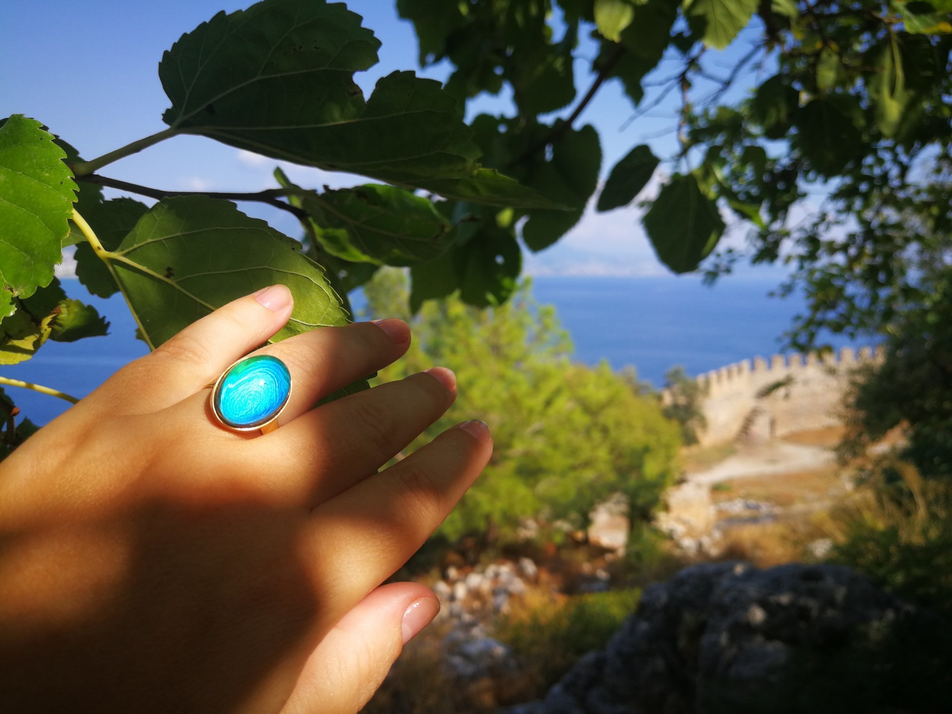 Crystal Star of Atlantis - Mood Ring - 18x13 mm - Gold Plated Sterling Silver 925 - AAA Crystal Quartz