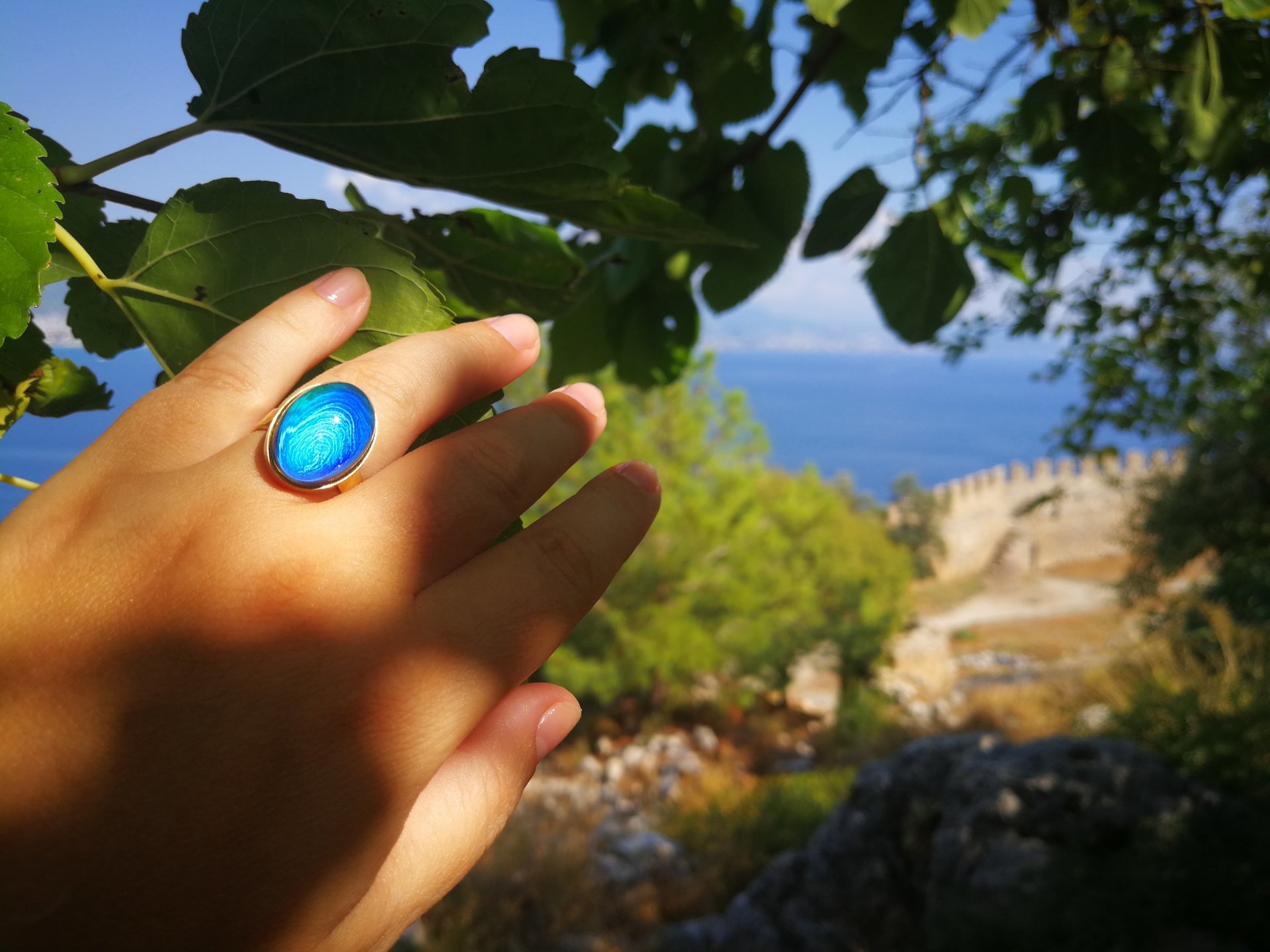 Crystal Star of Atlantis - Mood Ring - 18x13 mm - Gold Plated Sterling Silver 925 - AAA Crystal Quartz
