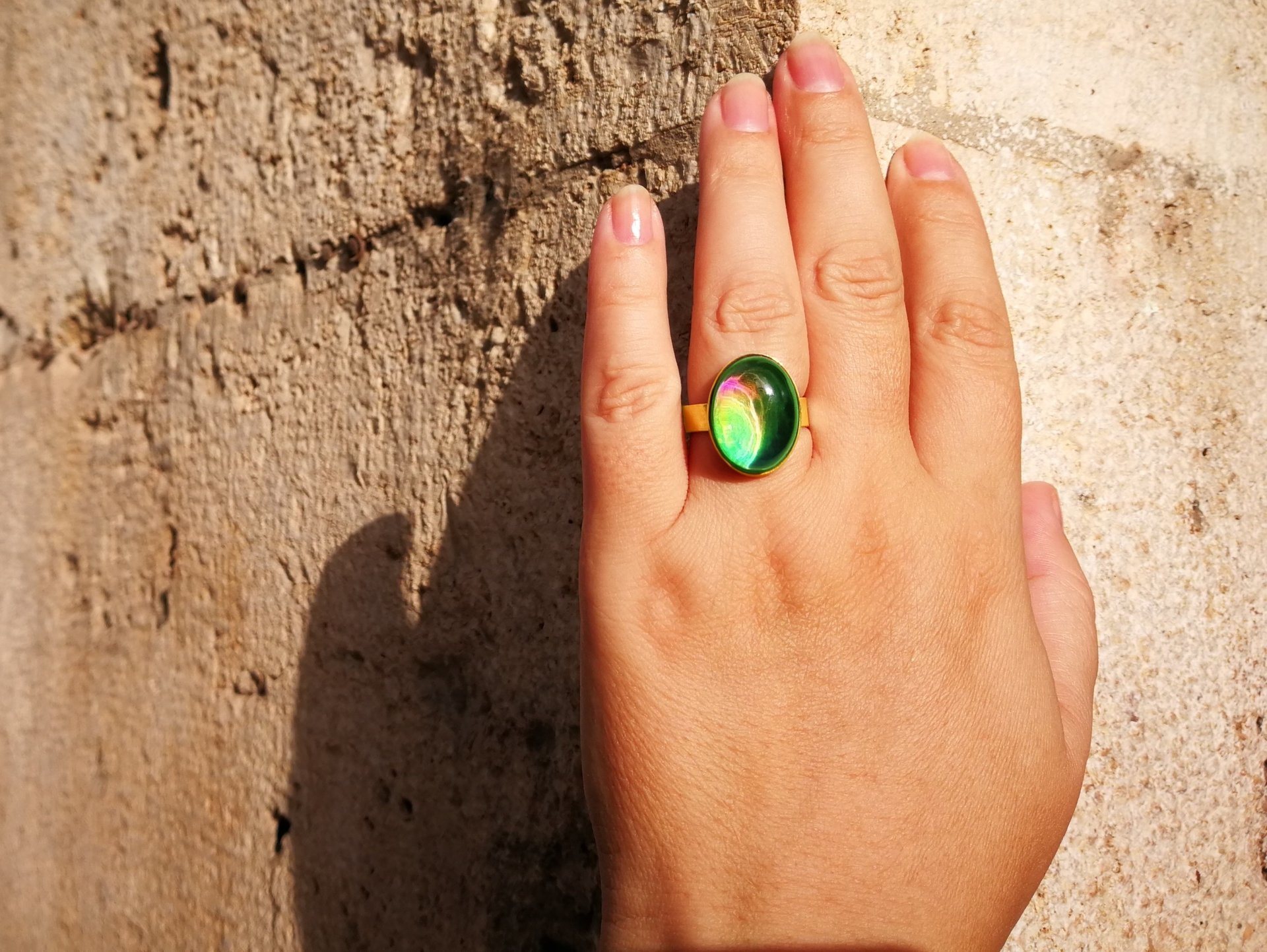 Crystal Star of Atlantis - Mood Ring - 18x13 mm - Gold Plated Sterling Silver 925 - AAA Crystal Quartz