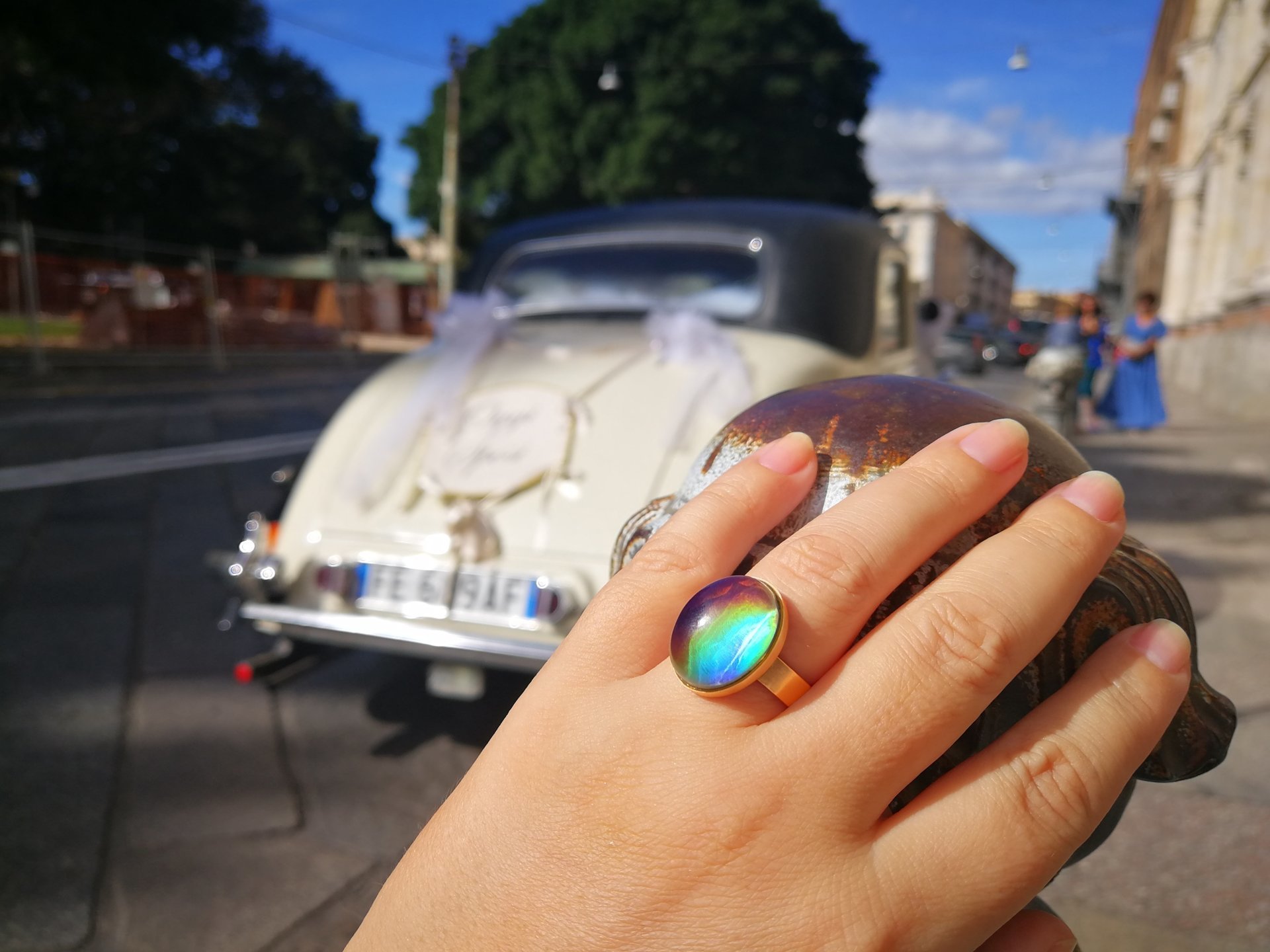 Crystal Star of Atlantis - Mood Ring - 18x13 mm - Gold Plated Sterling Silver 925 - AAA Crystal Quartz