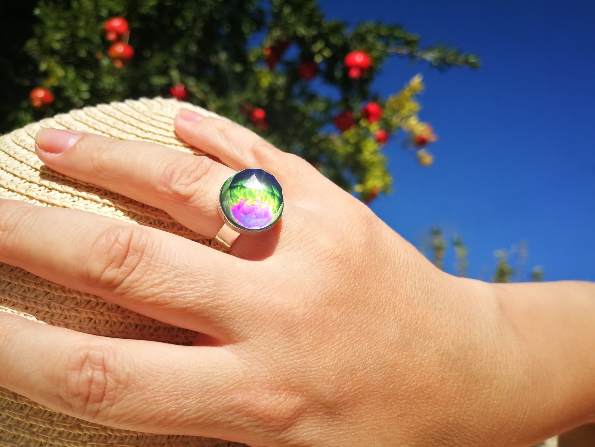World of Crystal Stars - Mood Ring - 15 mm - Sterling Silver 925 (pure or gold plated) - AAA Crystal Quartz