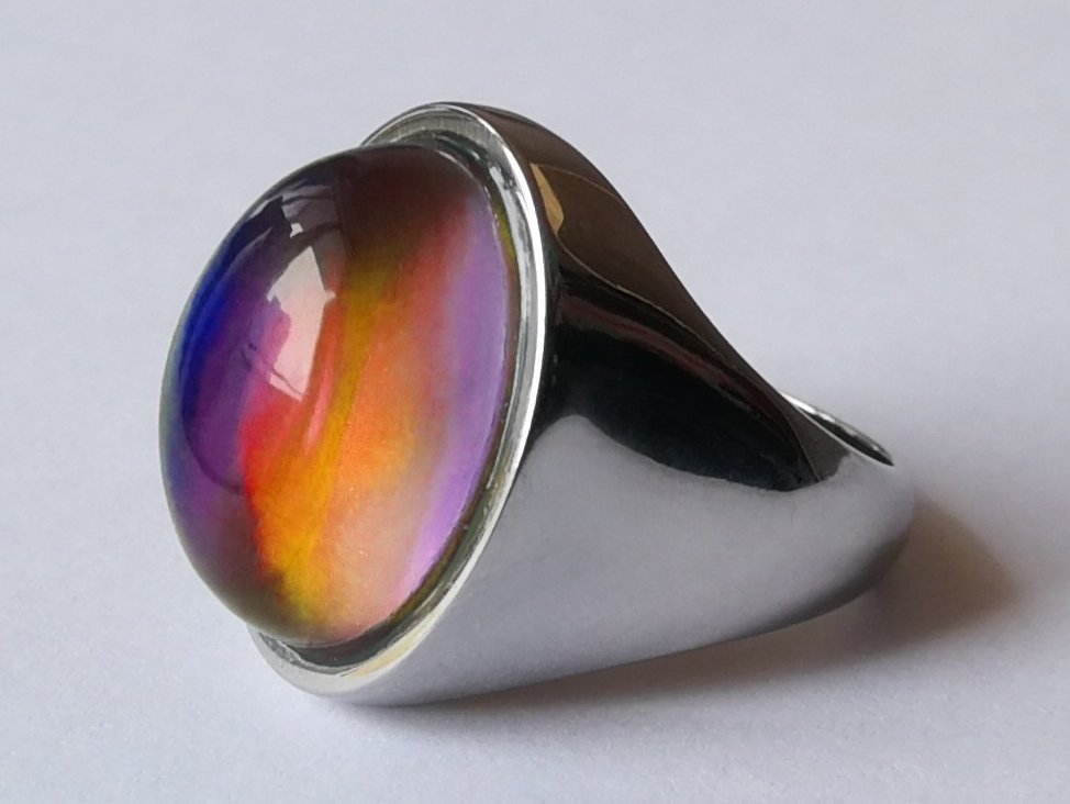 King of Gentlemen - Mood Ring - 18x13 mm - Stainless Steel - smooth AAA Crystal Quartz