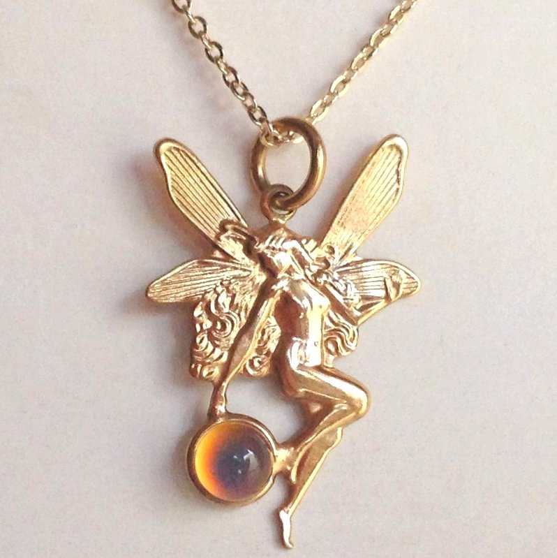 Secret Fairy Princess of Wishes - Mood Necklace - 5 mm - Gold Plated Brass